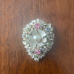 Florenza signed Pearl Brooch with Pink and Green Accents